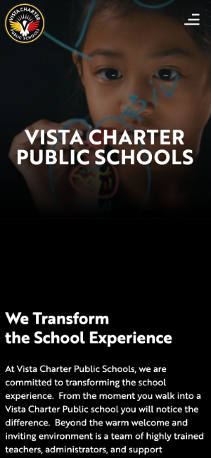 Vista Charter Public Schools Website Mobile Preview