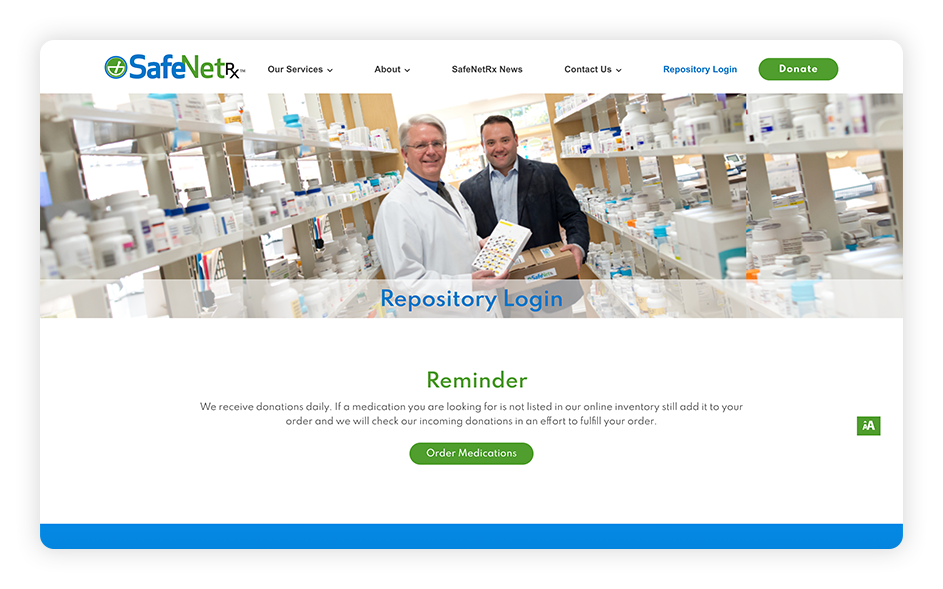 SafeNetRx is an example of a medical website with a password-protected patient portal incorporated into its design.