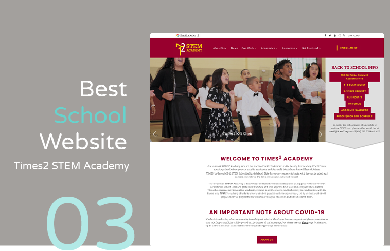 STEM Academy has a strong school website design that intrigues its audience.