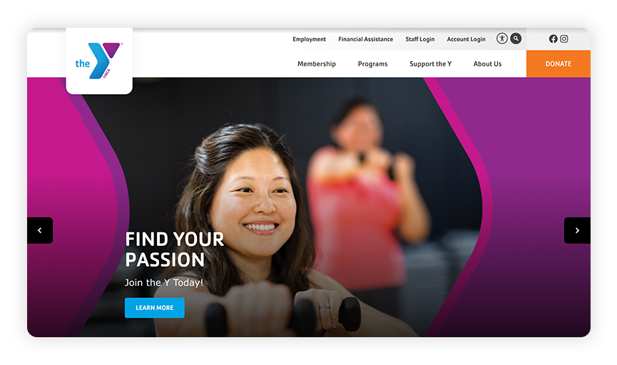 This is a screenshot of the SLO County YMCA site, which is one of the best nonprofit websites.