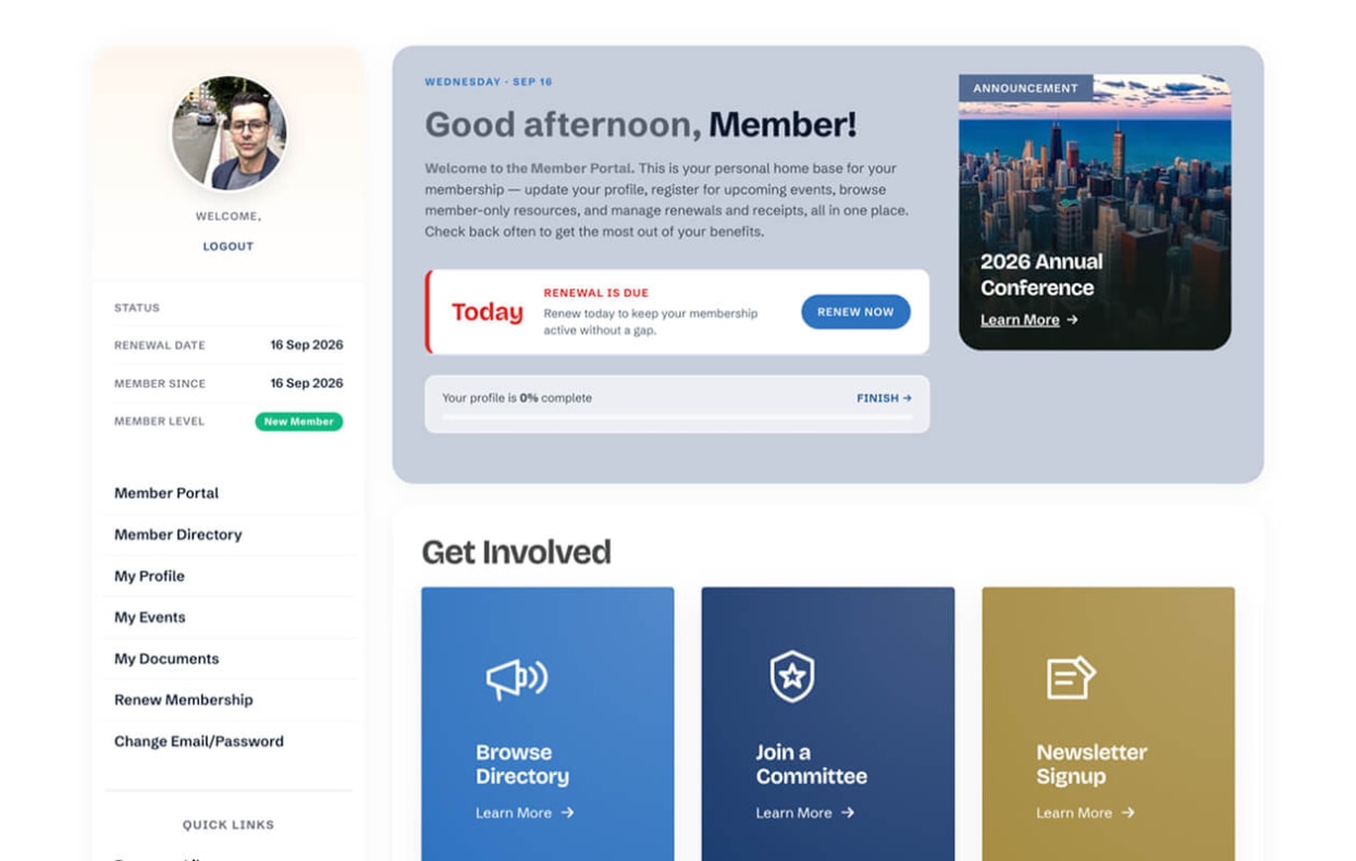 Morweb's Member Portal Homepage. Engaging and easily customizable