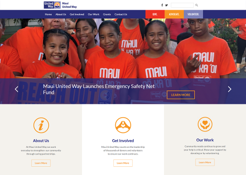 Maui United Way used Morweb's theme templates to design their United Way website