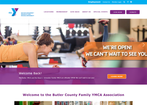 Butler County Family YMCA website designed with Morweb’s powerful web design tools.