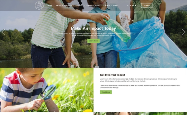 <p>Green environmental nonprofit website theme.</p>