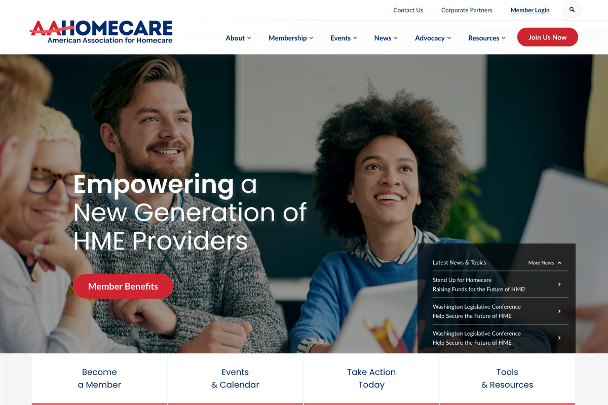 American Association for Homecare Website Desktop Preview