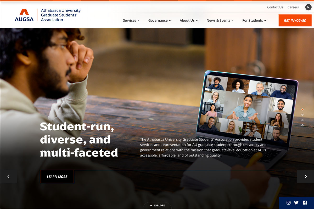 Athabasca University Graduate Students' Association Website Desktop Preview