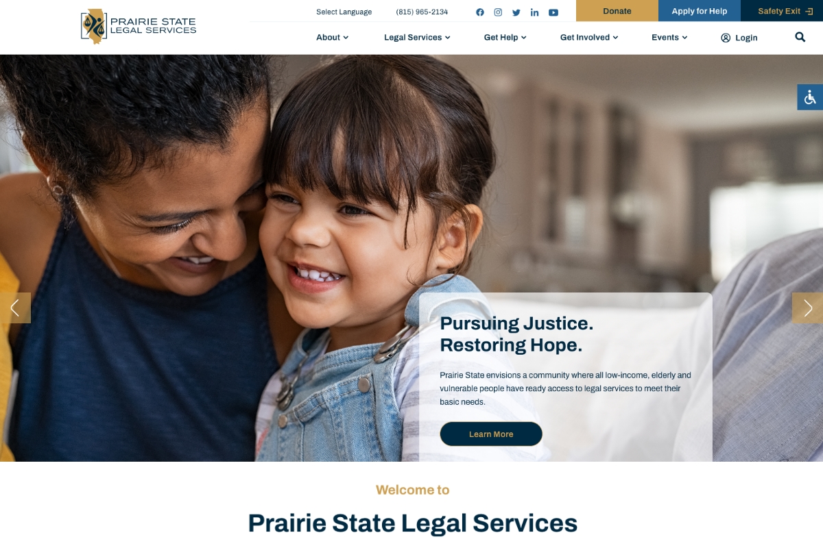 Prairie State Legal Services Website Desktop Preview