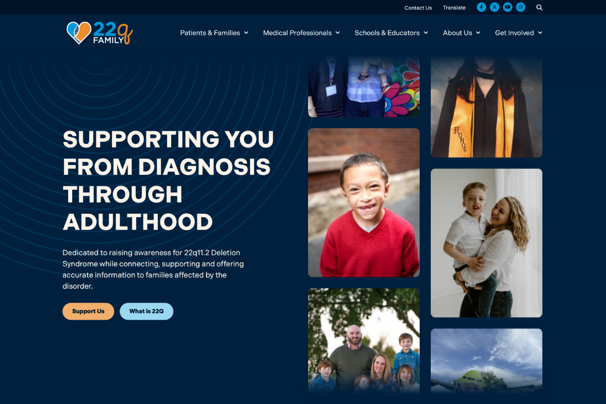 22q Family Foundation Website Desktop Preview