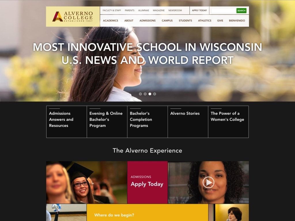 A screetshot of Alverno College' old site