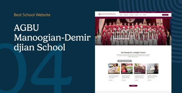 AGBU Manoogian-Demirdjian School homepage showing bilingual English and Armenian content and Quick Links sidebar