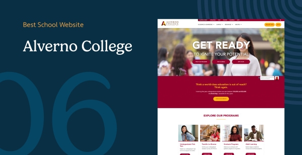 Alverno College homepage leading with scholarship math and competency-based 8 Abilities navigation tab