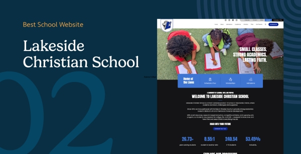 Lakeside Christian School homepage with full-width hero photography and Schedule Your Tour CTA
