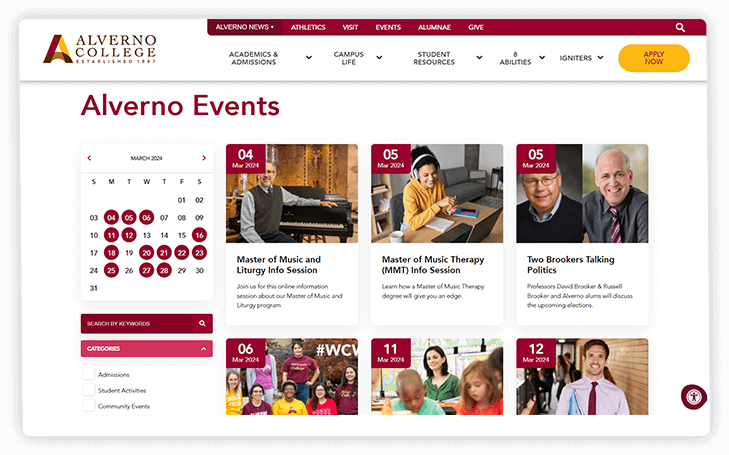 Feature an event calendar on your website like this to promote upcoming events to students and their families.