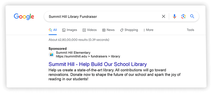 Promote your school website with paid Google Ads, so you can appear for relevant searches.