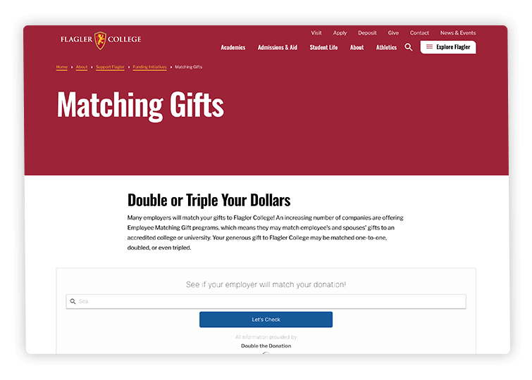 Create a dedicated matching gifts page to promote corporate giving on your school website.