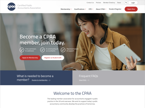 A screetshot of MSA's new site