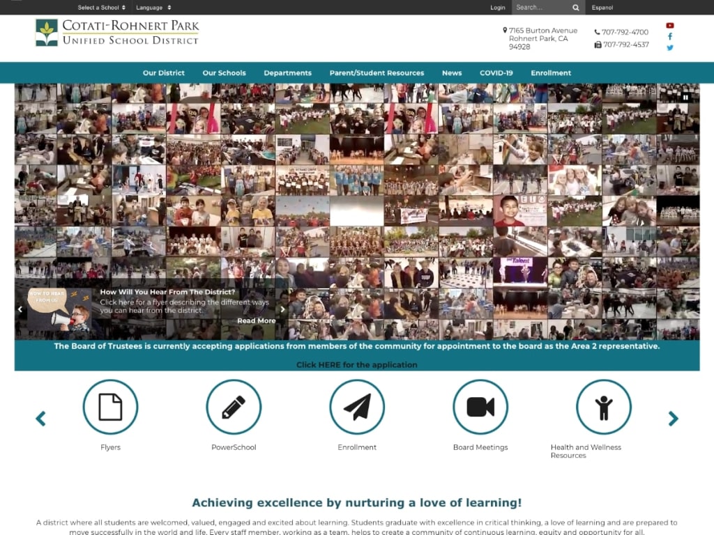A screetshot of CRPUSD's old site