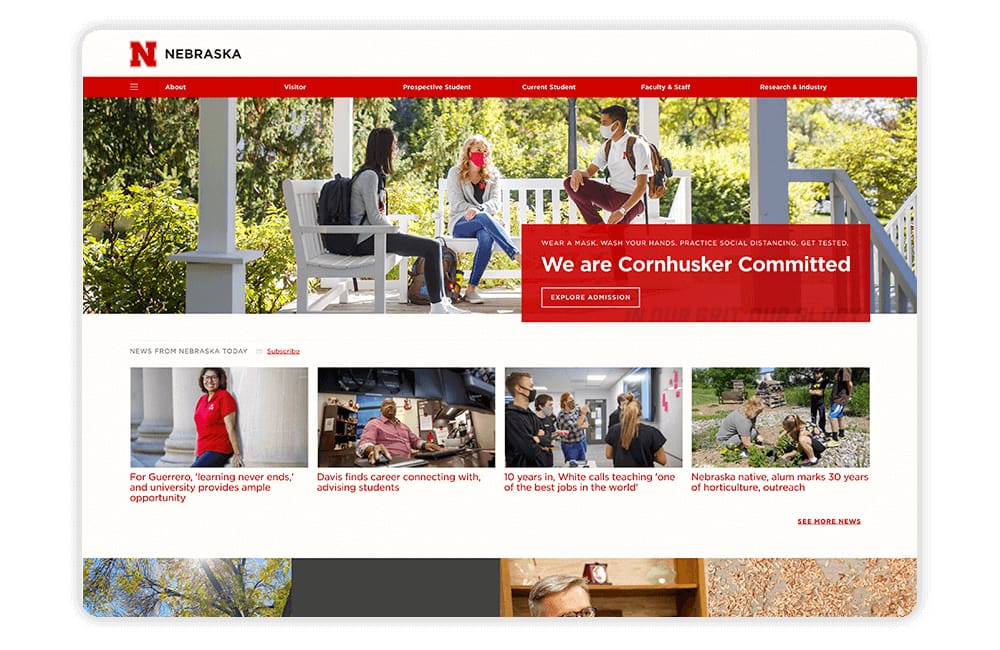 The University of Nebraska Lincoln embraces a simplistic college website design.