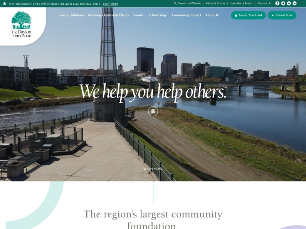 A screetshot of Dayton's new site