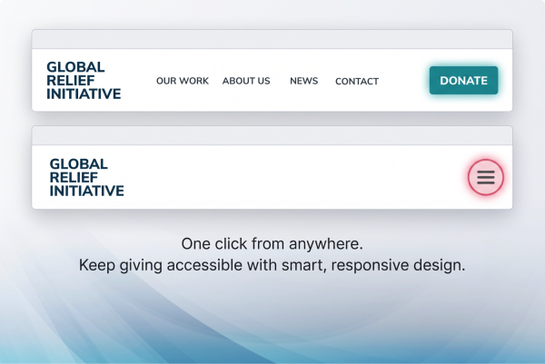 Donate button placement: persistent header button versus buried navigation link