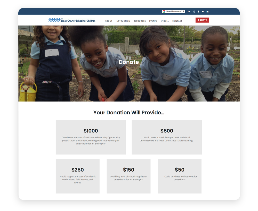 Donation form example: Bronx Charter School for Children