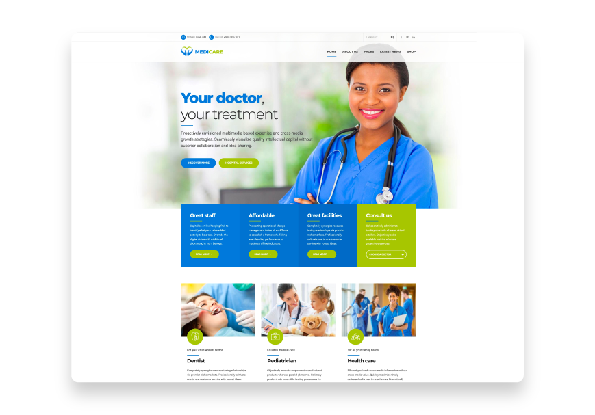 The General Hospital template has a seamless layout, creating a clean and professional look. 