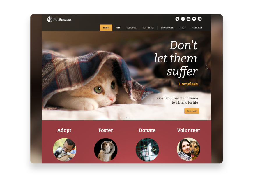 The Pet Rescue website template has powerful emotional appeal. 