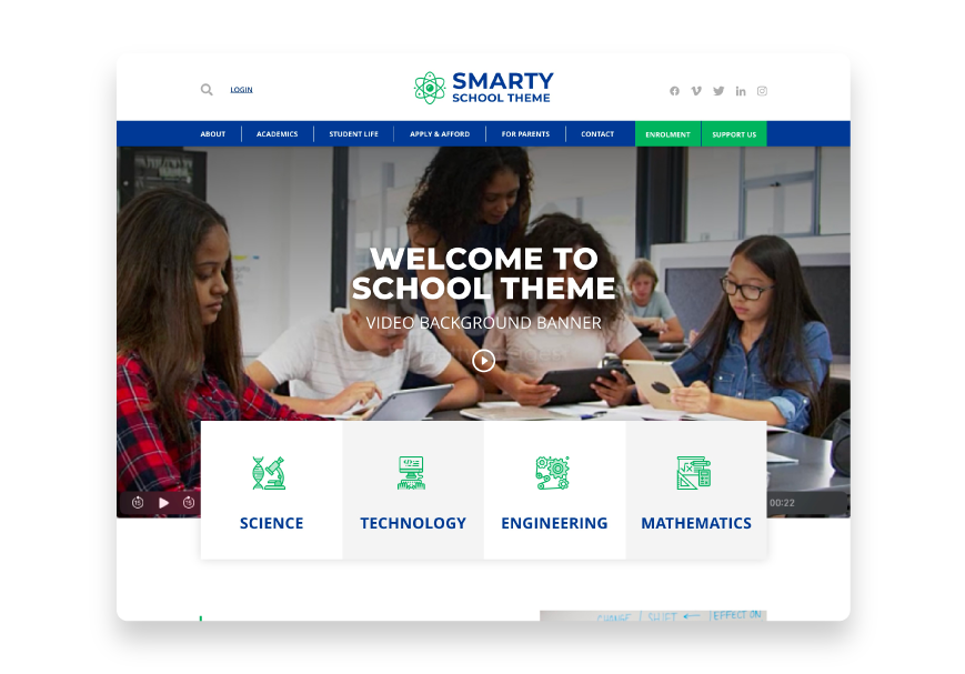 Smarty is a beautifully designed website template for schools. 