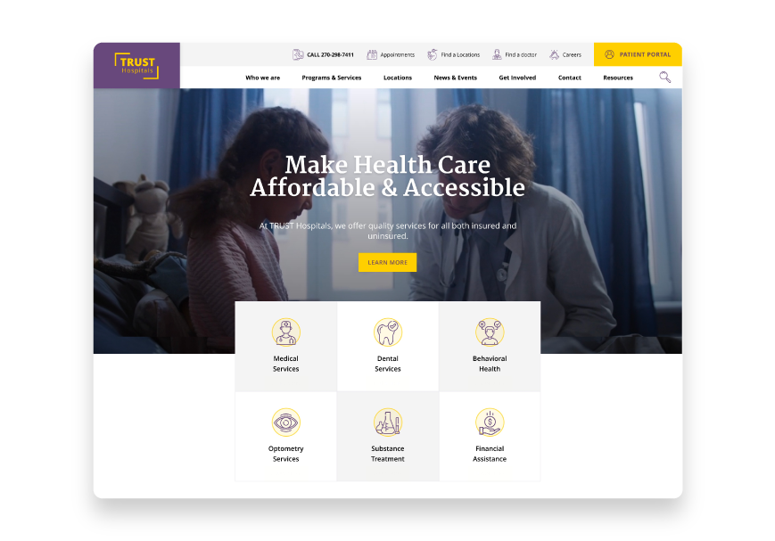 The Trust Hospitals template has a well-designed layout that grabs people's attention. 