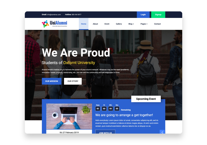 UniAlumni is a well-designed web template that grabs viewers' attention.