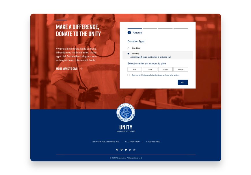 Unity has a brief donation section to streamline the donation experience on your website. 