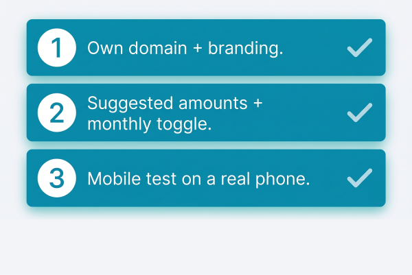 Priority fix list for nonprofit donation pages: three fixes ranked by impact