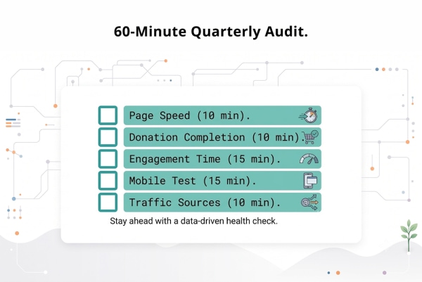 Nonprofit website quarterly audit checklist: five benchmarks in 60 minutes