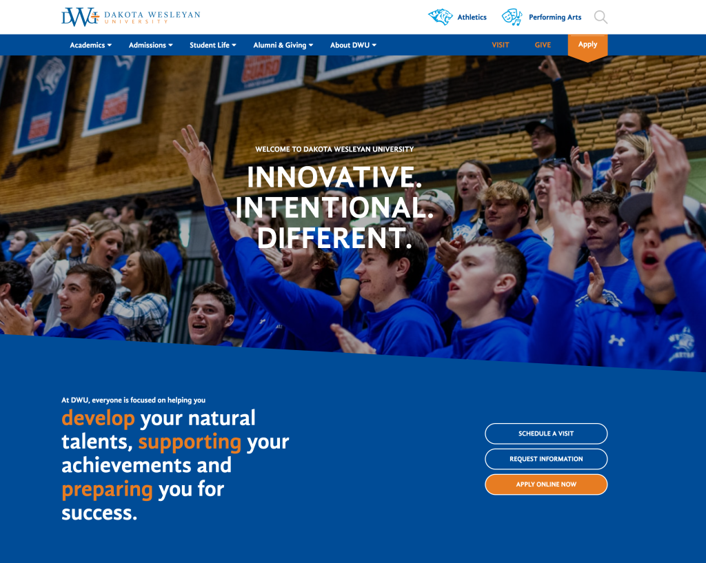 A screetshot of DWU's new site