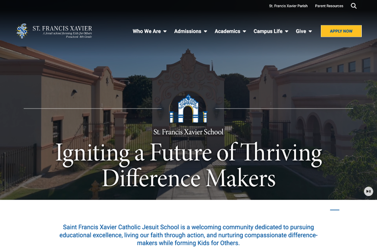 Saint Francis Xavier Catholic Jesuit School Website Desktop Preview
