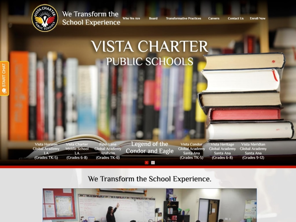A screetshot of Vista Charter Schools' old site