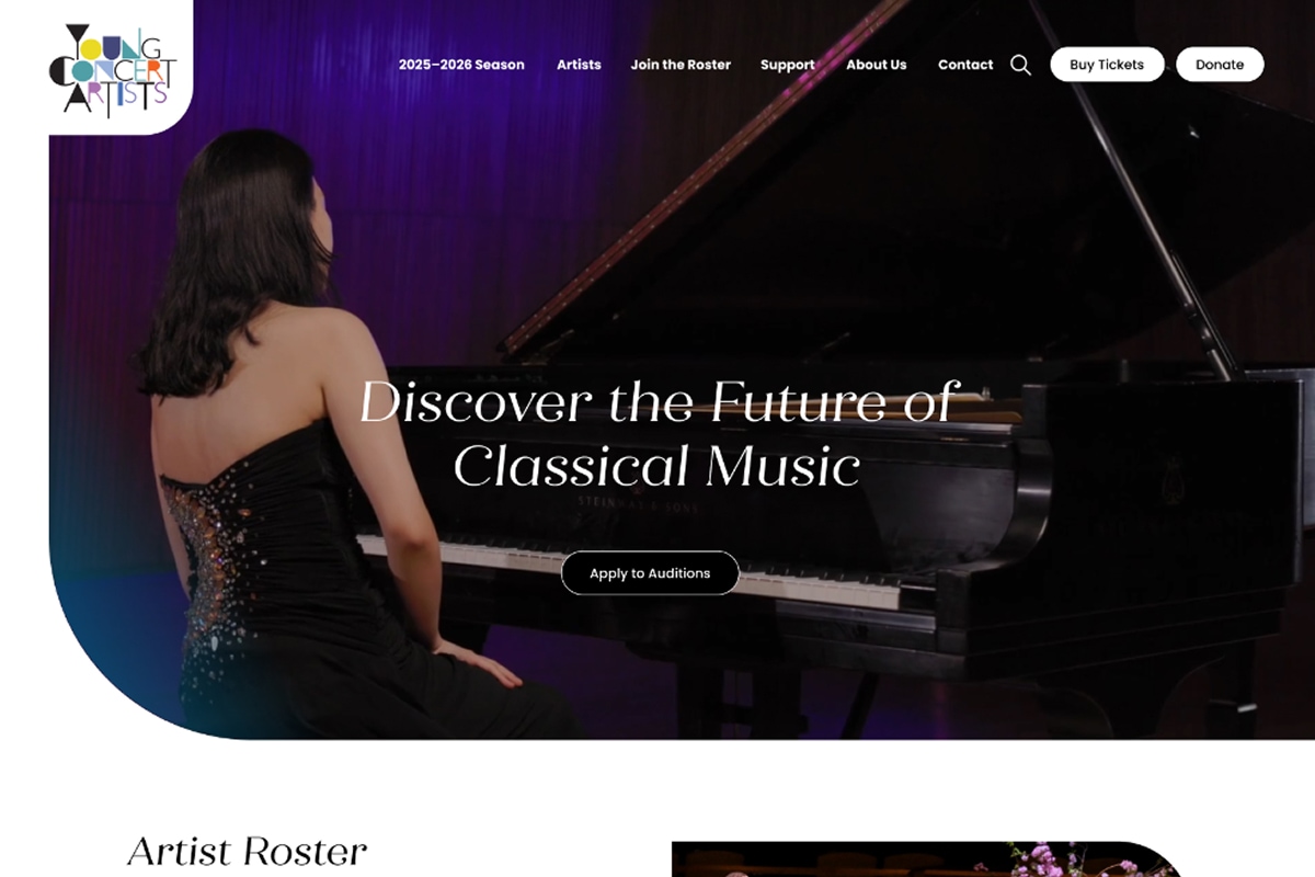 Young Concert Artists Website Desktop Preview