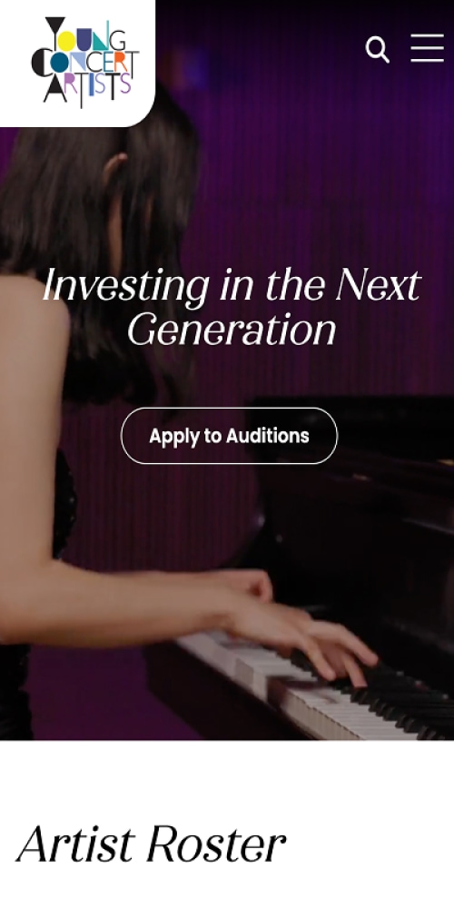 Young Concert Artists Website Mobile Preview
