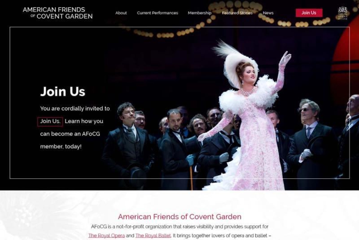 American Friends of Covent Garden Website Desktop Preview