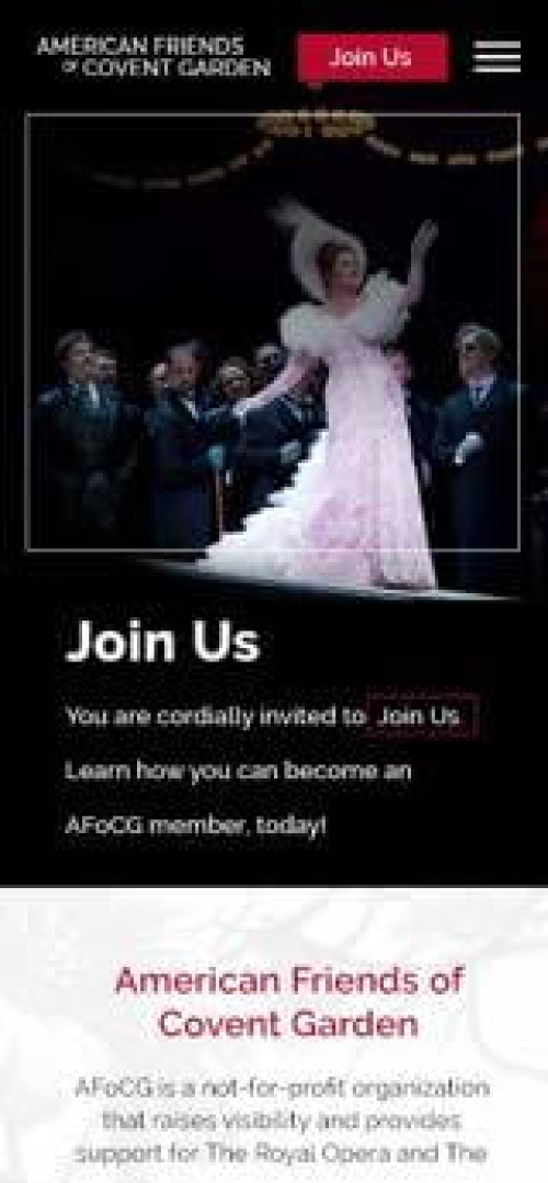 American Friends of Covent Garden Website Mobile Preview