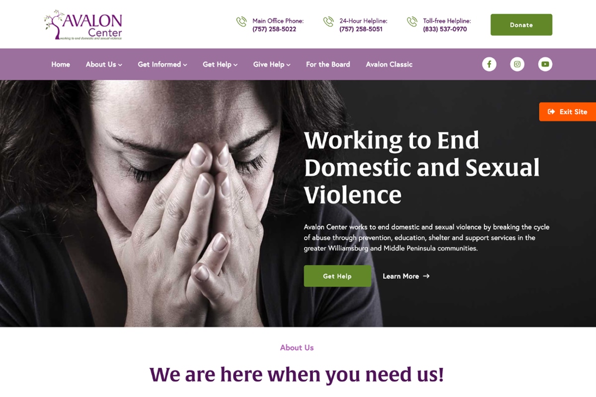 Avalon Center Website Desktop Preview