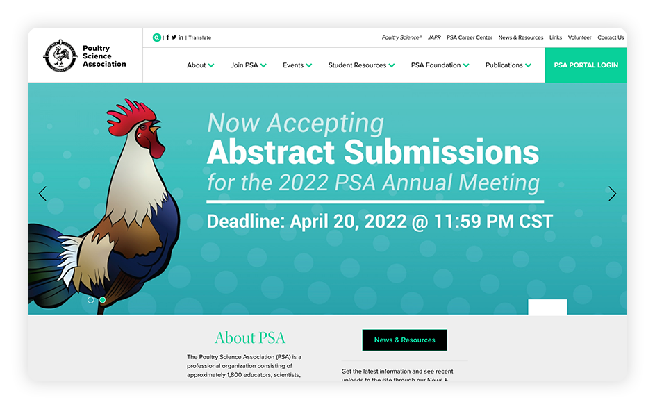 The PSA has one of the best association websites around because of its minimalistic and intuitive design.