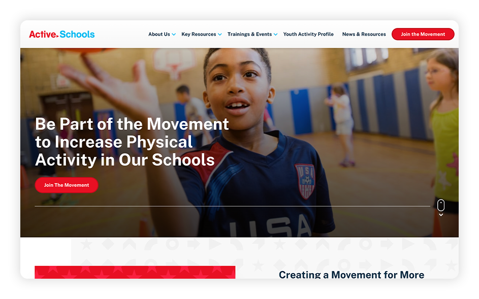 Active Schools is an example of one of the best association websites built with a generic website builder.