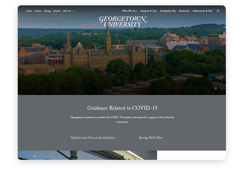 Best college website: Georgetown University