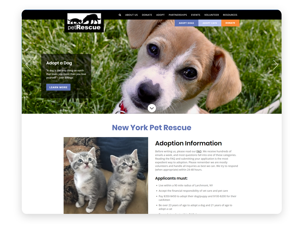 Best humane society website: New York Pet Rescue