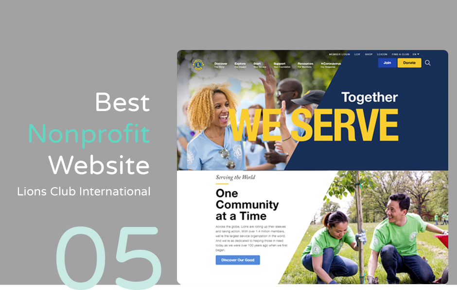 Top nonprofit website design: Lions Club International