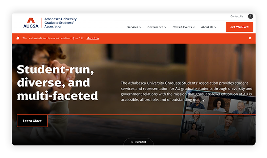 This is a screenshot of the AUGSA site, one of the best nonprofit websites.