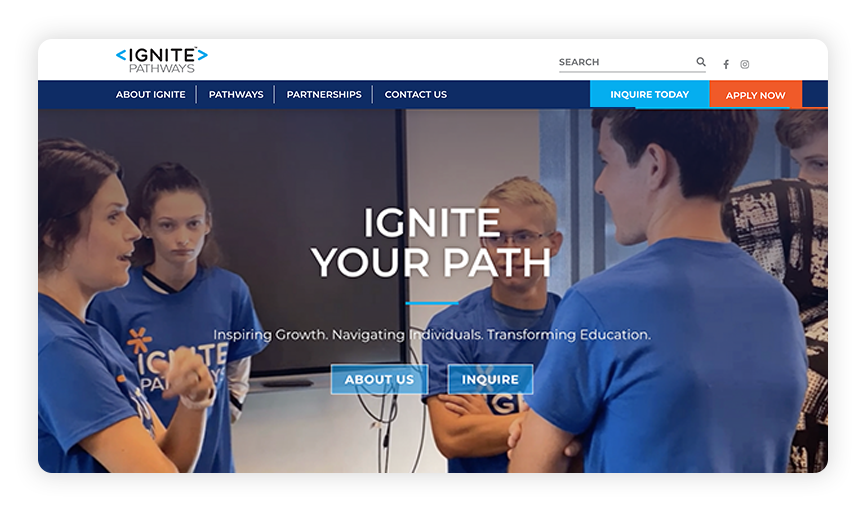 This is a screenshot of the IGNITE Pathways site, one of the best nonprofit websites.