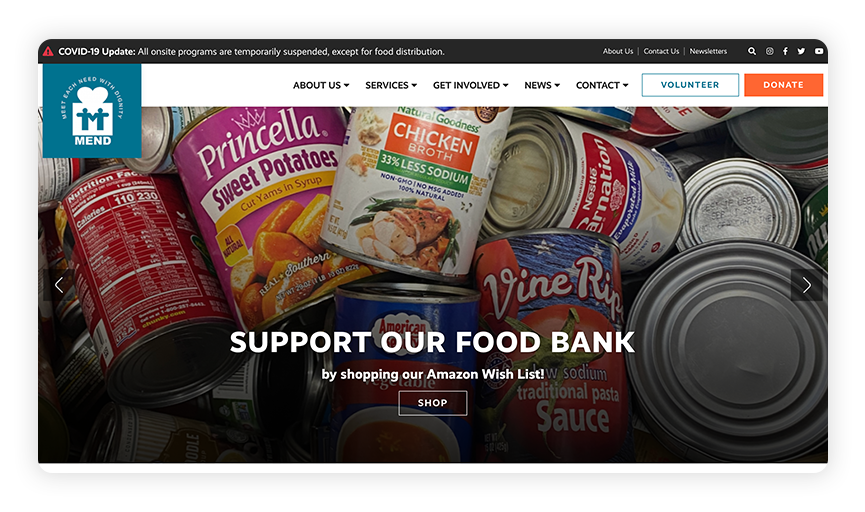 This is a screenshot of the MEND site, one of the best nonprofit websites.