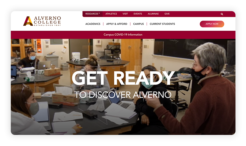 This is a screenshot of the Alverno College site, one of the best nonprofit websites.